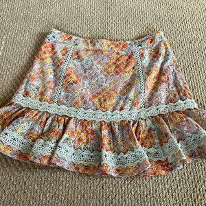 Sam Edelman Courtney Floral Cotton Eyelet Miniskirt 8 Rainbow Tyedye Lacy